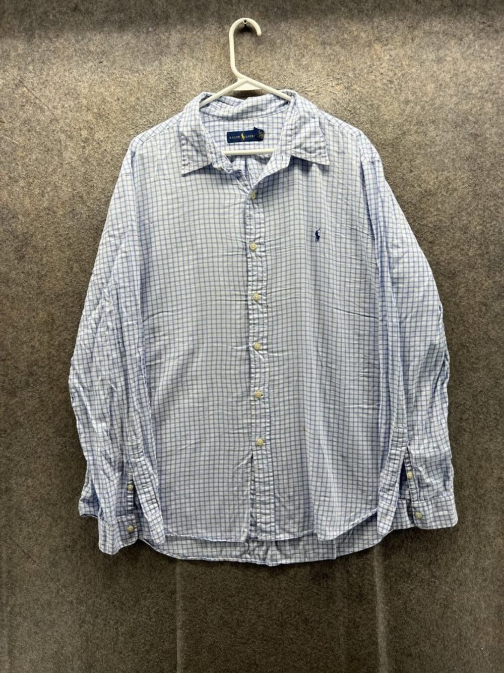 Ralph Lauren Shirt Men 2XL Blue Check Long Sleeve Button Up Casual Woven